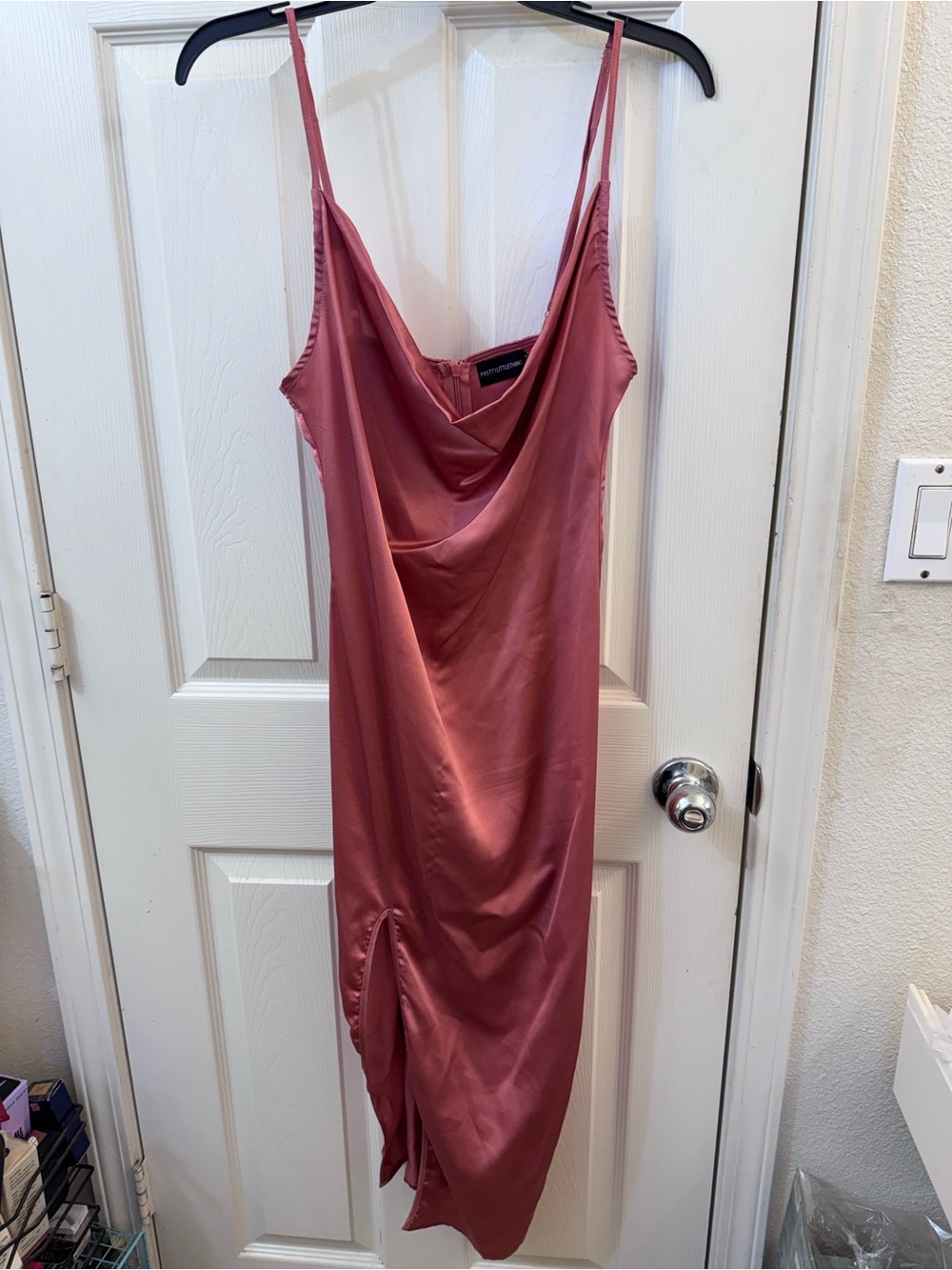 Prettylittlething Satin Cowl Neck Slip Dress - Dusty Rose